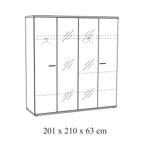 Armoire robuste avec miroirs. 4 portes battantes 200cm collection OLGA coloris blanc effet bois