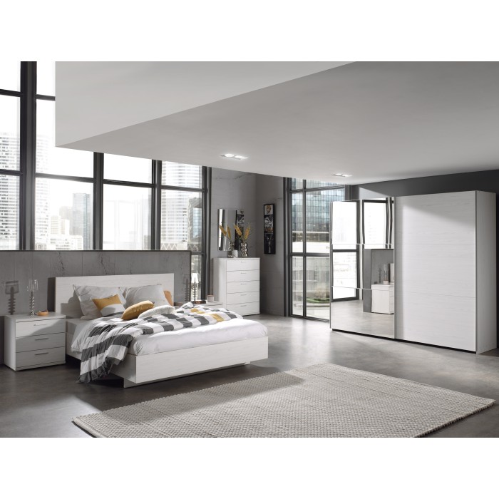 Table de chevet OLVENA – 3 tiroirs – Blanc effet bois