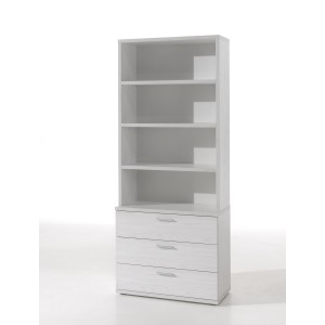 Commode 3 tiroirs avec module 3 étagères coloris blanc effet bois collection OLGA