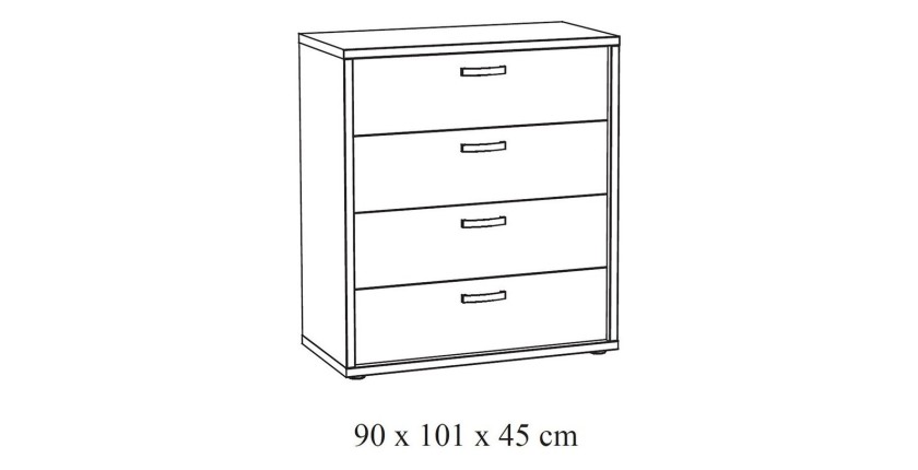 Commode 3 tiroirs avec module 3 étagères coloris blanc effet bois collection OLGA