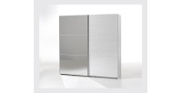 Armoire 200 cm pour chambre avec 2 portes coulissantes dont une avec miroir, collection OLGA, blanc effet bois