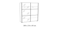 Armoire 200 cm pour chambre avec 2 portes coulissantes dont une avec miroir, collection OLGA, blanc effet bois