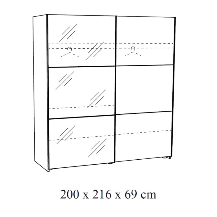 Armoire 200 cm pour chambre avec 2 portes coulissantes dont une avec miroir, collection OLVENA, blanc effet bois