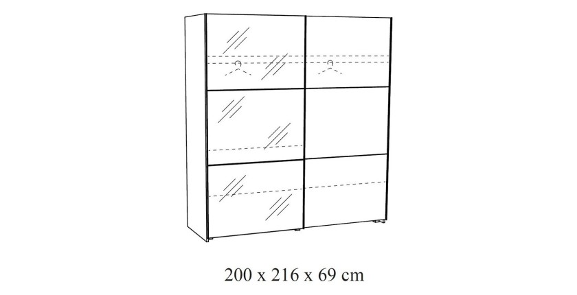 Armoire 200 cm pour chambre avec 2 portes coulissantes dont une avec miroir, collection OLGA, blanc effet bois