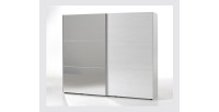 Armoire 250cm pour chambre à coucher avec 2 portes coulissantes dont une avec miroir collection OLGA coloris blanc effet bois