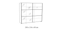 Armoire 250cm pour chambre à coucher avec 2 portes coulissantes dont une avec miroir collection OLGA coloris blanc effet bois