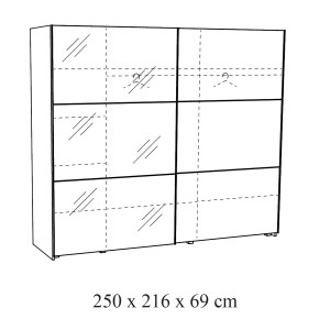 Armoire 250cm pour chambre à coucher avec 2 portes coulissantes dont une avec miroir collection OLGA coloris blanc effet bois