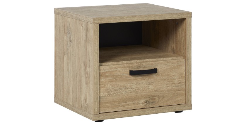 Mesita de noche con cajón y hueco en color roble dorado colección MEGEVE
