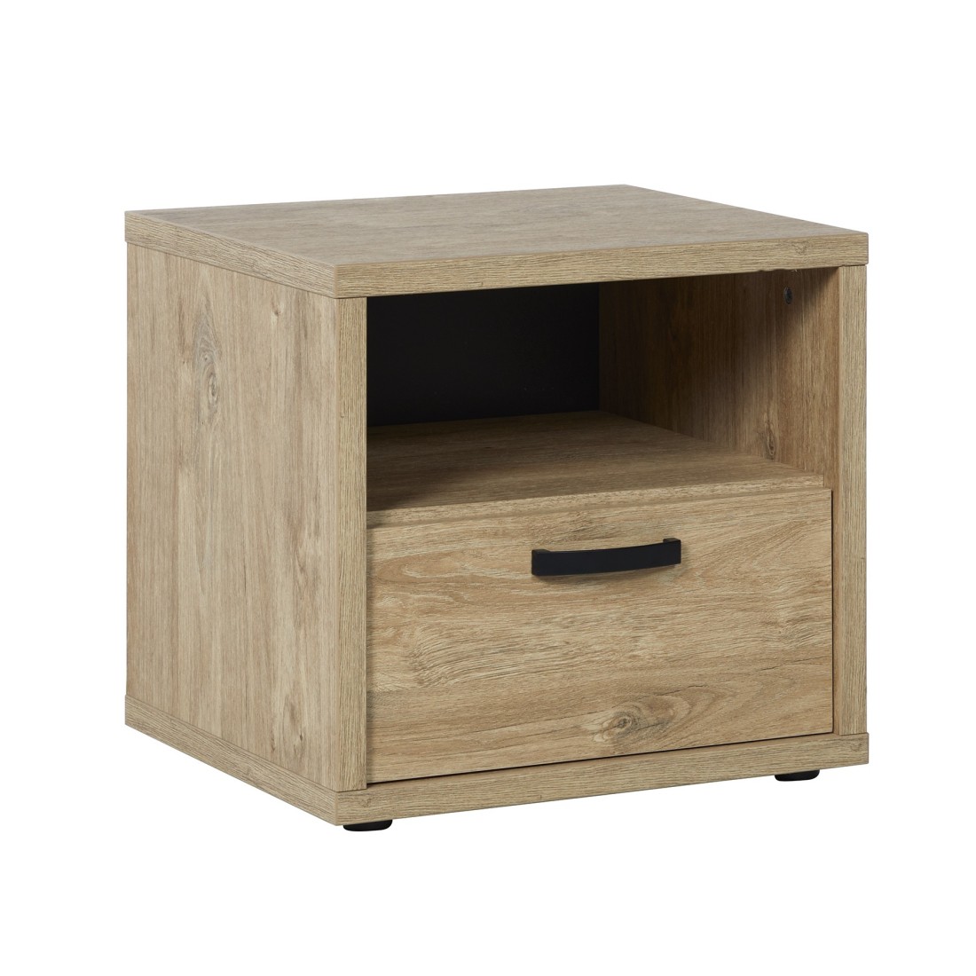 Mesita de noche con cajón y hueco en color roble dorado colección MEGEVE