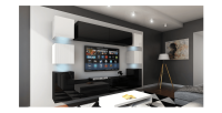 Ensemble de meubles de salon noir et blanc suspendus collection CEPTO. 256cm, 10 meubles, 10 portes, leds. Cube de couleur blanc