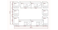Ensemble de meubles de salon noir et blanc suspendus collection CEPTO. 256cm, 10 meubles, 10 portes, leds. Cube de couleur blanc