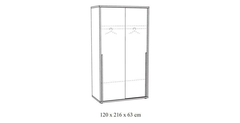 Armoire 120cm pour chambre à coucher avec 2 portes coulissantes collection MEGEVE coloris chêne doré.