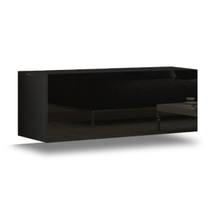 Ensemble meubles de salon suspendus milieu noir, côté blanc collection CEPTO. 256cm, 10 meubles, leds.