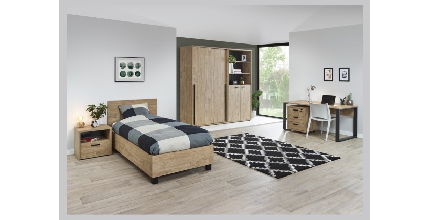 Armoire 150cm pour chambre à coucher avec 2 portes coulissantes collection MEGEVE coloris chêne doré