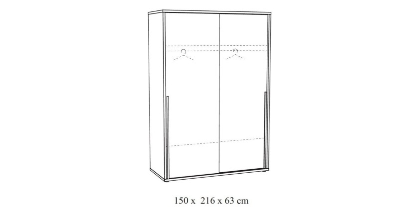 Armoire 150cm pour chambre à coucher avec 2 portes coulissantes collection MEGEVE coloris chêne doré