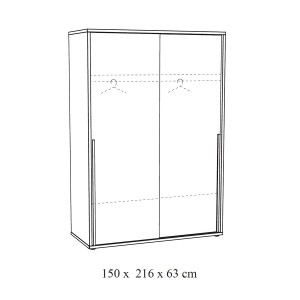 Armoire 150cm pour chambre à coucher avec 2 portes coulissantes collection MEGEVE coloris chêne doré