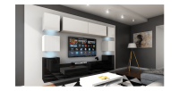Ensemble meubles de salon suspendus bas noir, haut blanc collection CEPTO. 256cm, 10 meubles, leds.