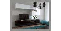Ensemble meubles de salon suspendus blanc et noir collection CEPTO. 249cm, 8 meubles, leds.