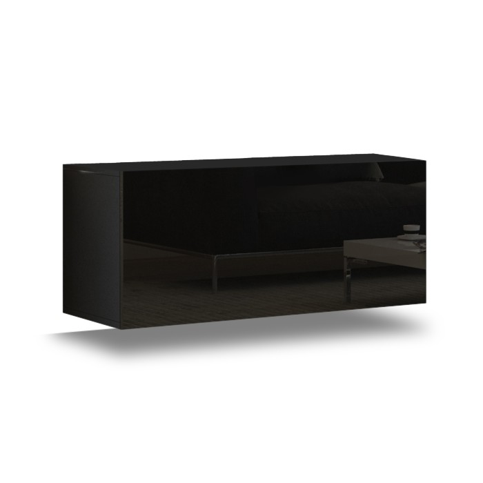 Ensemble meubles de salon suspendus blanc et noir collection CEPTO. 249cm, 8 meubles, leds.