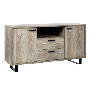 Buffet design 170cm 2 portes et 2 tiroirs pour salon couleur chêne clair collection NEWTON