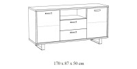 Buffet design 170cm 2 portes et 2 tiroirs pour salon couleur chêne clair collection NEWTON