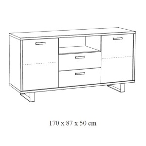 Buffet design 170cm 2 portes et 2 tiroirs pour salon couleur chêne clair collection NEWTON