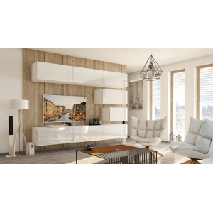 Ensemble de meubles de salon blanc suspendus collection CEPTO XVI 249cm, 8 meubles, modulables.