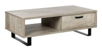 Table basse robuste collection NEWTON Coloris chêne clair. Pieds en métal noir.