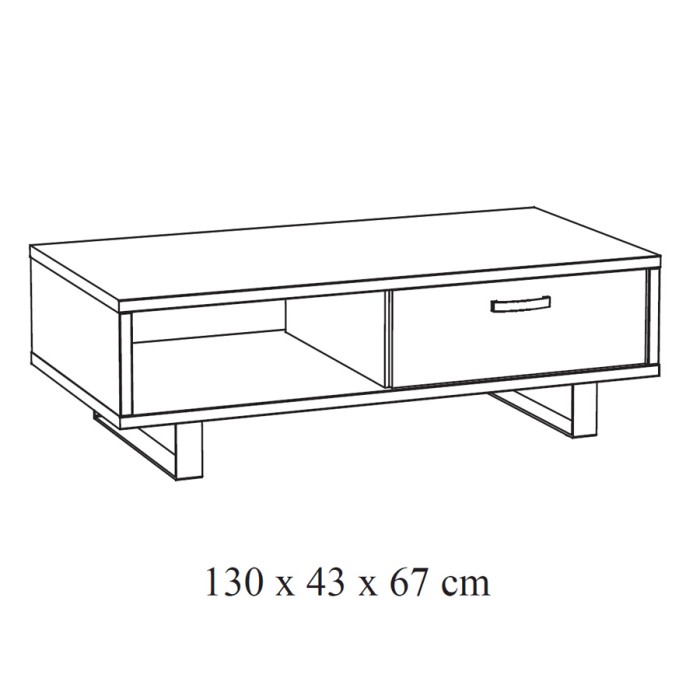 Robuster Couchtisch aus der Kollektion NEWTON in hellem Eichenfarbton. Schwarze Metallbeine.