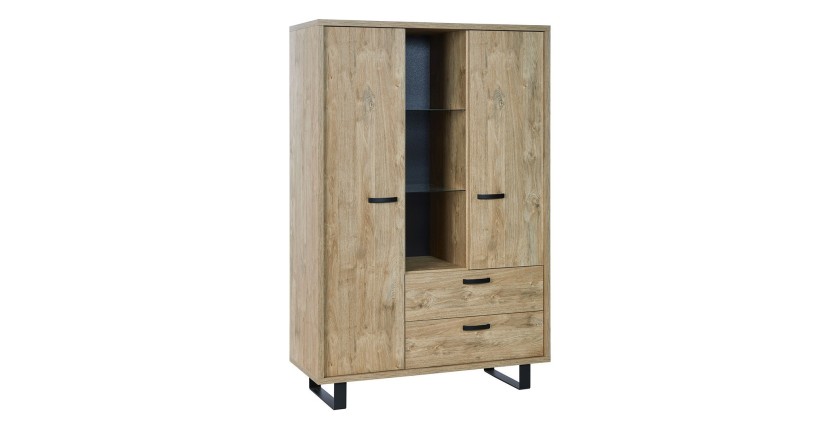 Meuble de Rangement XL coloris chêne doré collection NEWTON pieds en métal. Grande capacité de rangement.