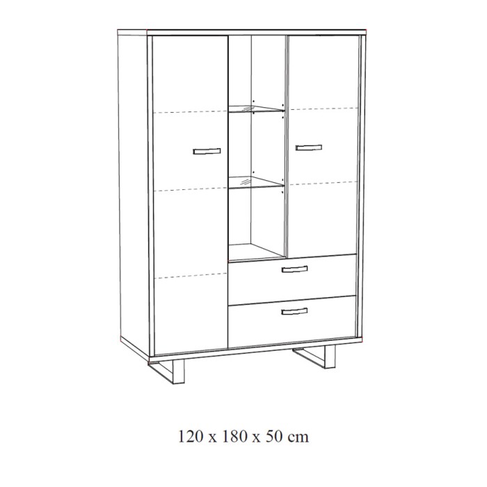 Mueble de almacenamiento XL NEWTON – 2 puertas, 2 cajones y 3 compartimentos – Roble dorado – L120 x H180 x P50 cm