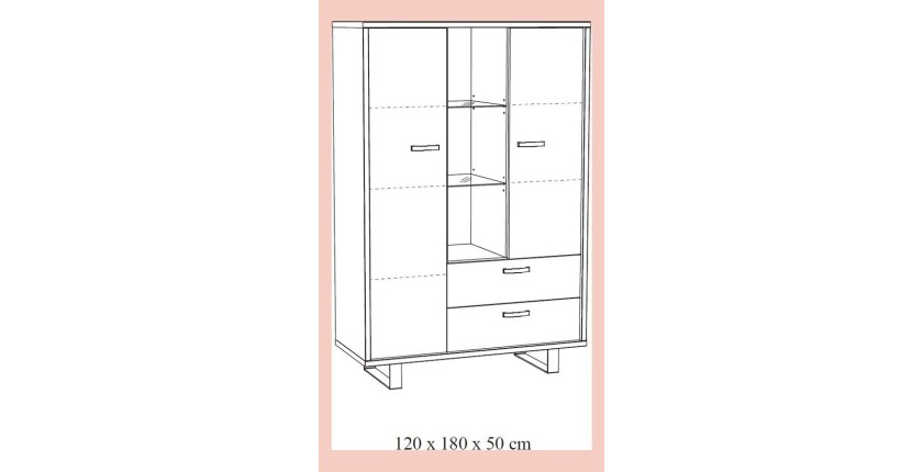 Meuble de Rangement XL coloris chêne doré collection NEWTON pieds en métal. Grande capacité de rangement.