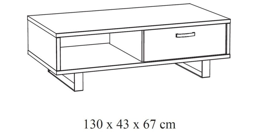Table basse robuste collection NEWTON Coloris chêne doré. Pieds en métal noir