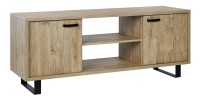 Meuble TV 170cm coloris chêne doré avec 2 tiroirs et 2 niches collection NEWTON. Pieds en métal