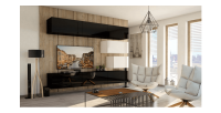 Ensemble de meubles de salon noir et blanc suspendus collection CEPTO XVI 249cm, 8 meubles, modulables.