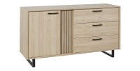 Buffet diseño 165cm con 1 puerta y 3 cajones para salón color roble claro colección LOFT patas de metal.