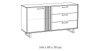 Buffet diseño 165cm con 1 puerta y 3 cajones para salón color roble claro colección LOFT patas de metal.