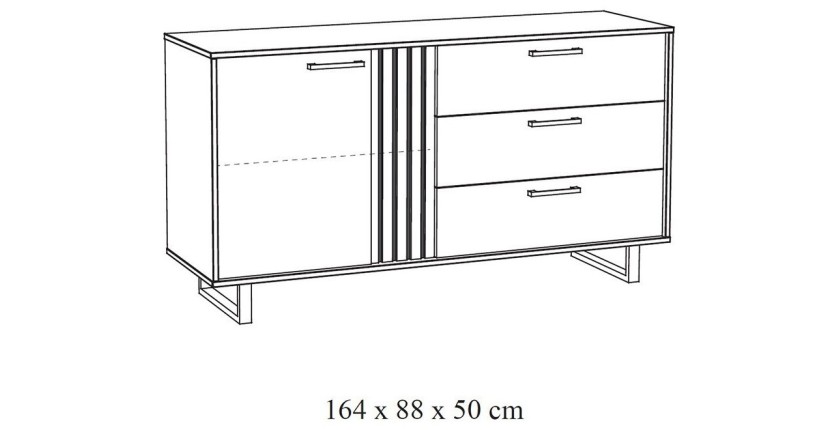 Buffet diseño 165cm con 1 puerta y 3 cajones para salón color roble claro colección LOFT patas de metal.