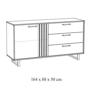 Buffet diseño 165cm con 1 puerta y 3 cajones para salón color roble claro colección LOFT patas de metal.