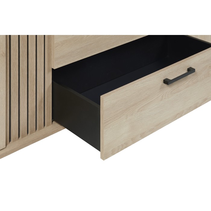 Buffet LOFT 165 cm – Licht eiken – 1 deur, 3 laden – Metalen poten in Scandinavische stijl