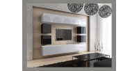 Ensemble de meubles de salon blanc et noir suspendus collection CEPTO XVII 249cm, 10 meubles, leds, modulables.