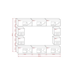 Ensemble de meubles de salon noir et blanc suspendus collection CEPTO XVII 249cm, 10 meubles, leds, modulables.