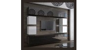 Ensemble de meubles de salon noir et blanc suspendus collection CEPTO XVII 249cm, 10 meubles, leds, modulables.
