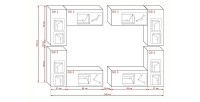 Ensemble de meubles de salon blanc suspendus collection CEPTO XX 260cm, 10 meubles, leds, modulables.