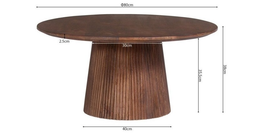 Table basse ronde collection RIMBAUD effet bois brun clair diamètre 80 cm