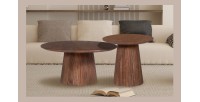 Table basse ronde collection RIMBAUD effet bois brun clair diamètre 80 cm