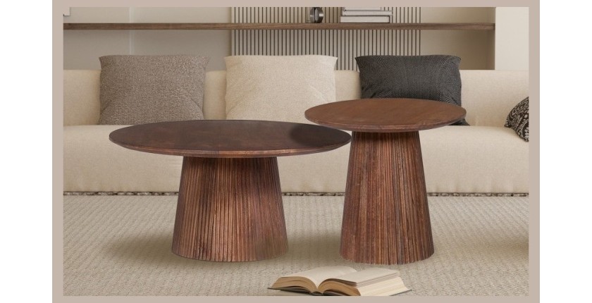 Table basse ronde collection RIMBAUD effet bois brun clair diamètre 80 cm