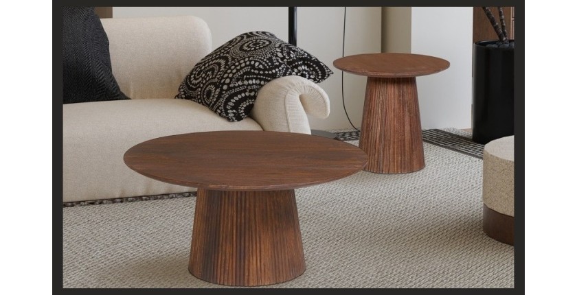 Table basse ronde collection RIMBAUD effet bois brun clair diamètre 80 cm