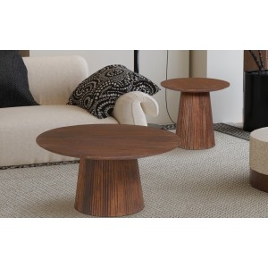 Table basse ronde collection RIMBAUD effet bois brun clair diamètre 80 cm