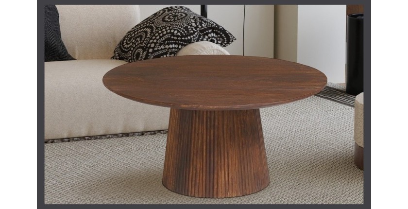 Table basse ronde collection RIMBAUD effet bois brun clair diamètre 80 cm